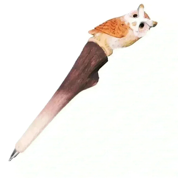 4 Hand Carved Wooden Animal Pens 1 Bear Hugging Log Holder 5 Pc Rustic Cabin - Picture 6 of 16